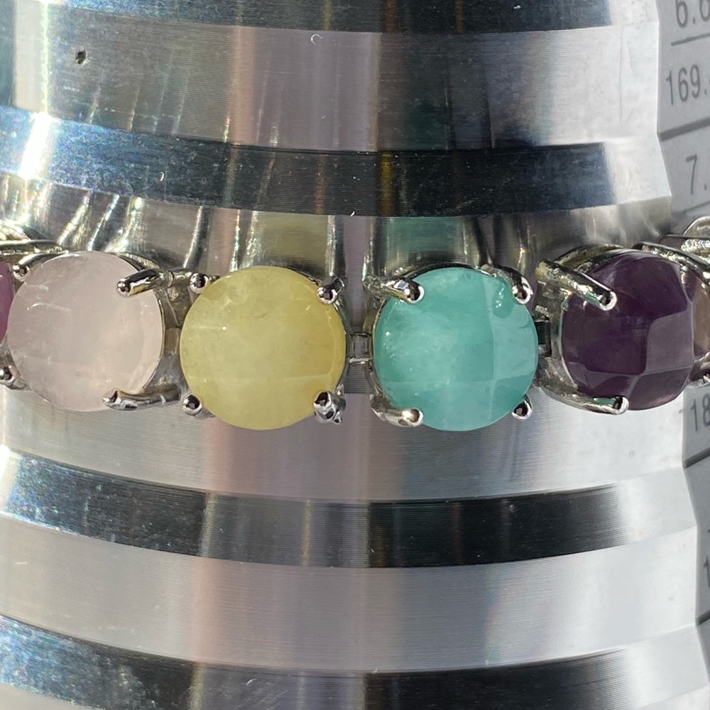 Multi Gemstone Slider Adjustable Silver Tone Brac… - image 7